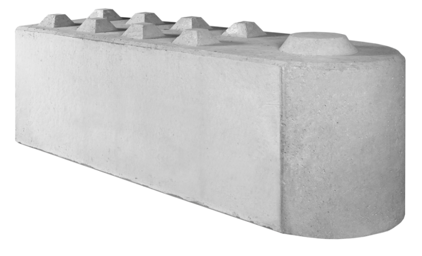 Betonový blok hladký bez vzoru se zuby, půlkulatý roh