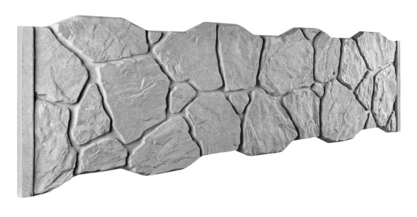 Dekor 8: Betonový plot s kamenným vzhledem a nepravidelnými výstupky, deska 200*50*4 cm - barva: Šedá