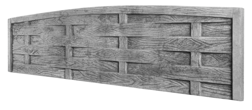 Dekor 13b: Betonový plot se vzhledem pleteného dřeva s obloukovou horní hranou, deska 200*50*4 cm - barva: Šedá