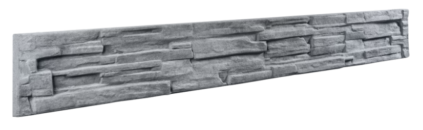 Dekor 4a: Betonový plot s imitací štípaného kamene, nízká varianta desky, deska 200*25*4 cm - barva: Šedá