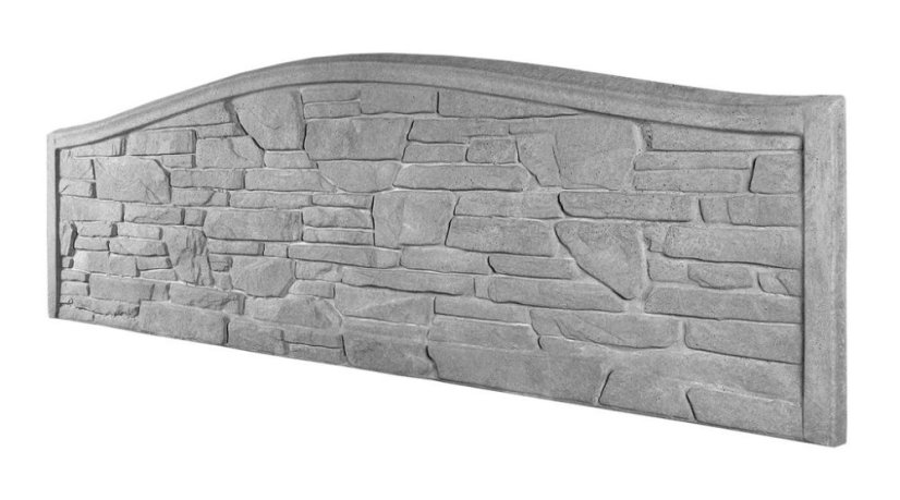 Betonový plot s věrnou texturou kamenné zdi, obloukový dekor, deska 200*50*4 cm - barva: Hnědá