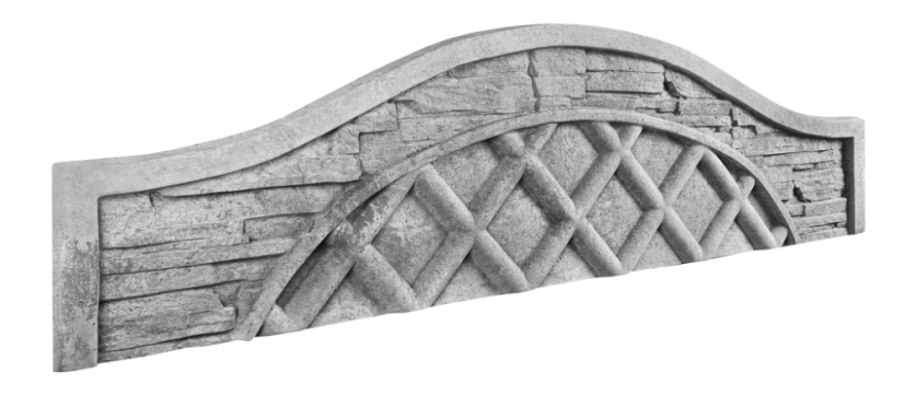 Dekor 6a: Betonový plot s ozdobným obloukem a geometrickým vzorem, deska 200*30*4 cm - barva: Šedá