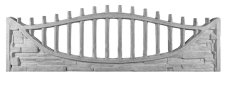 Betonový plot s imitací kamene a obloukovou lamelovou výplní, deska 200*50*4 cm