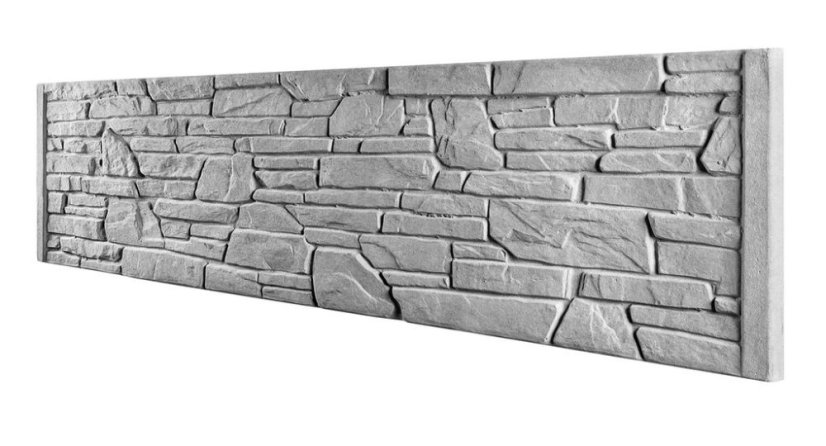Dekor 27: Betonový plot s věrnou texturou kamenné zdi, deska 200*50*4 cm - barva: Šedá