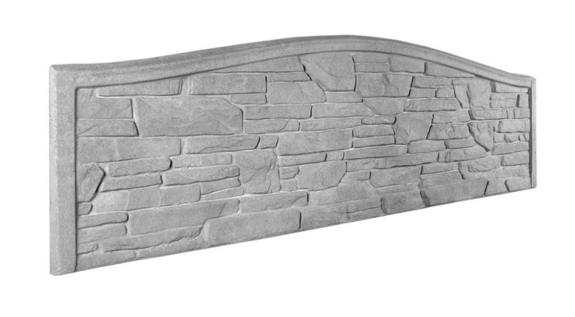 Dekor 27b: Betonový plot s věrnou texturou kamenné zdi, obloukový dekor, deska 200*50*4 cm - barva: Šedá
