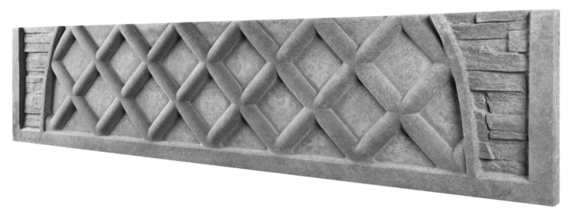 Betonový plot s kosočtvercovým motivem a kamennými prvky, deska 200*45*4 cm - barva: Hnědá