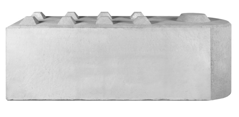 Betonový blok hladký bez vzoru se zuby, půlkulatý roh