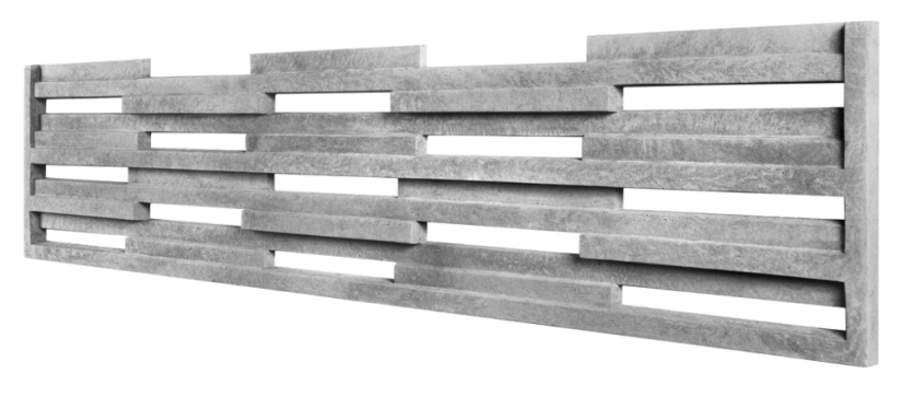 3D betonový plot s horizontálními mezerami - barva: Okrová