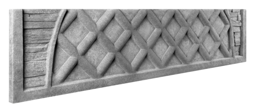 Betonový plot s kosočtvercovým motivem a kamennými prvky, deska 200*45*4 cm - barva: Hnědá