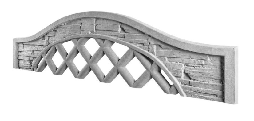 Dekor 7a: Betonový plot obloukový s prolamovaným kosočtvercovým vzorem, deska 200*30*4 cm - barva: Šedá