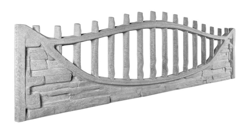 Betonový plot s imitací kamene a obloukovou lamelovou výplní, deska 200*50*4 cm - barva: Antracit