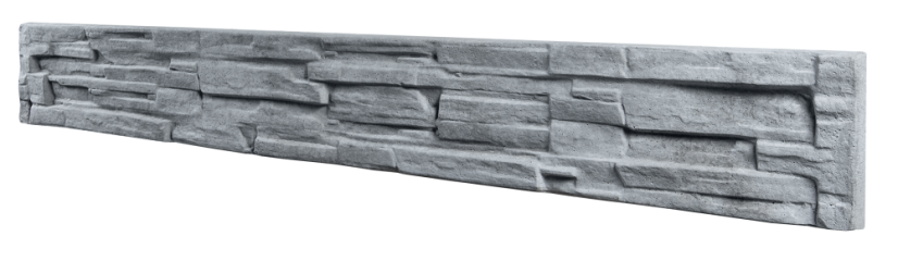 Dekor 4a: Betonový plot s imitací štípaného kamene, nízká varianta desky, deska 200*25*4 cm - barva: Šedá