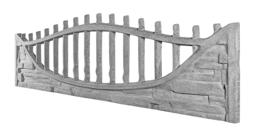 Dekor 4e: Betonový plot s imitací kamene a obloukovou lamelovou výplní, deska 200*50*4 cm - barva: Hnědá