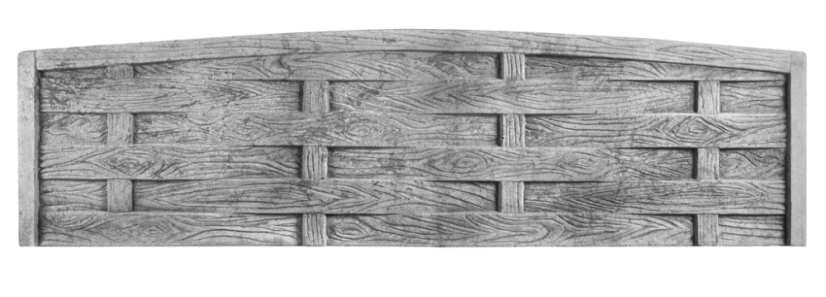 Dekor 13b: Betonový plot se vzhledem pleteného dřeva s obloukovou horní hranou, deska 200*50*4 cm - barva: Šedá