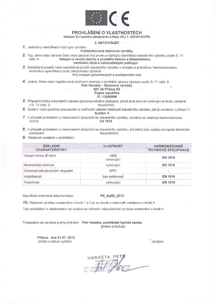 Certifikát prefabrikované betonové výrobky